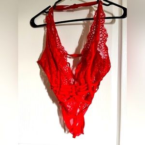 La Senza Sexy Red Lace Bodysuit - L